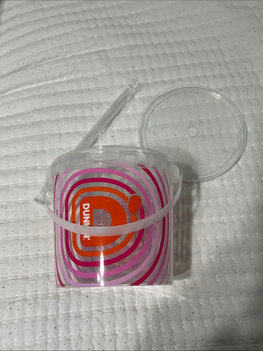 Dunkin' Branded Clear Tumbler with Pink and Orange Swirl